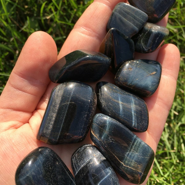 Blue Tigers Eye Tumbled Stone - Multiple Sizes Available - Tumbled Hawk Eye Crystal - Polished Tigers Eye Gemstone - Blue Tigers Eye Stone