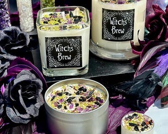 Witch's Brew Candles - Halloween Candles - Soy Autumn & Fall Candles - Witchy Crystal Candle - Tealights and Cauldron Candles - Handmade!