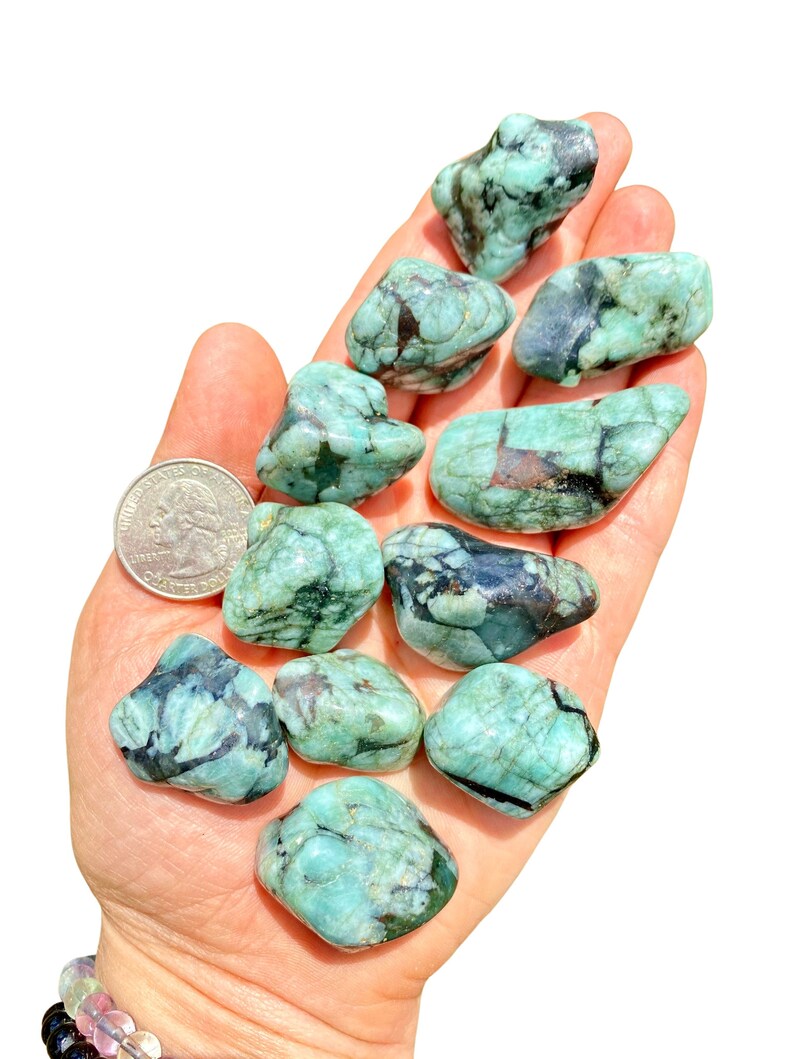 Emerald Tumbled Stone Grade AB Multiple Sizes Available Tumbled Emerald Crystal Natural Genuine Emerald Gemstone Untreated Emerald image 5