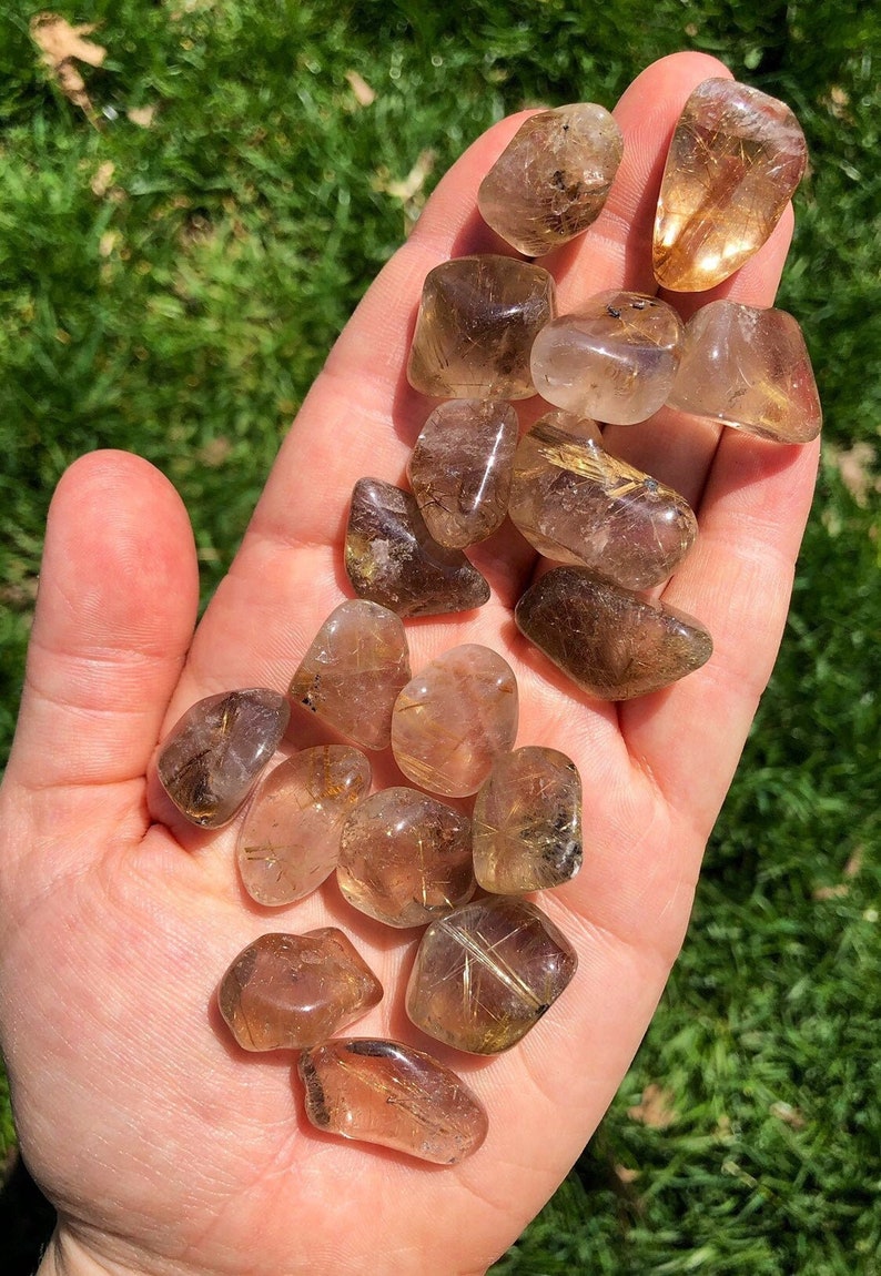 Golden Rutilated Quartz Tumbled Crystal Grade AA Multiple Sizes Available Tumbled Rutilated Quartz Stone Polished Rutilated Quartz image 3