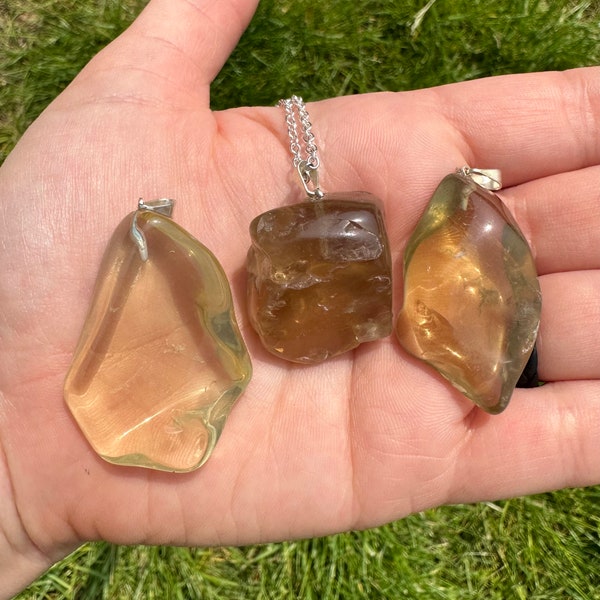 Natural Citrine Tumbled Pendant - Polished Citrine Crystal Necklace - Untreated CItrine - Tumbled Citrine Pendant - Natural Citrine Jewelry