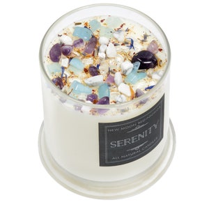 Serenity Candles - Lavender Chamomile Candle - Crystal & Herb Candle - Aromatherapy Candle - Soy Spa Candle - Calming Candle for Relaxation