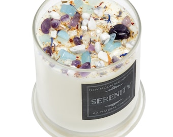 Serenity Candles - Lavender Chamomile Candle - Crystal & Herb Candle - Aromatherapy Candle - Soy Spa Candle - Calming Candle for Relaxation