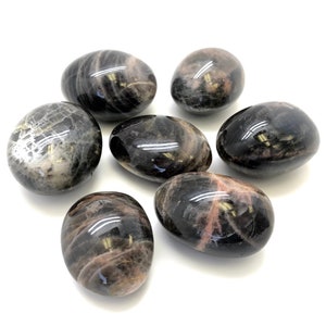 Black Moonstone Palm Stone (1.25&quot;-3.5&quot;) - Grey Oval Moonstone Palm Stone - Polished Black Moonstone Worry Stone - Tumbled Moonstone Crystal