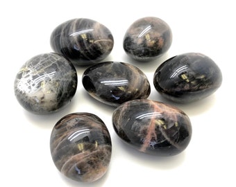 Black Moonstone Palm Stone (1.25"-3.5") - Grey Oval Moonstone Palm Stone - Polished Black Moonstone Worry Stone - Tumbled Moonstone Crystal