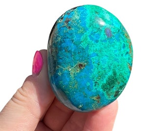 Chrysocolla Palm Stone (0.75" - 2.5") - Polished Chrysocolla Oval Crystal - Chrysocolla Tumbled Gemstone - Blue and Green Healing Crystal