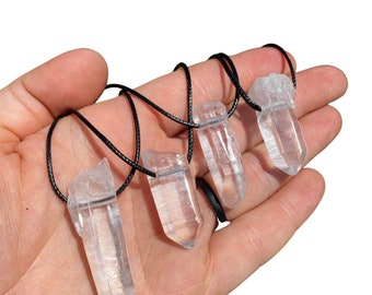 Raw Clear Quartz Necklace with 16" Black Cord - Clear Quartz Pendant - Quartz Jewelry - Clear Quartz Stone - Quartz Crystal Point Necklace