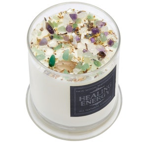 Healing Energy Candle Negative Energy Cleansing Soy Aromatherapy Candle Handmade Crystal Candle for Soothing Energy Healing Candle 12oz Glass Jar