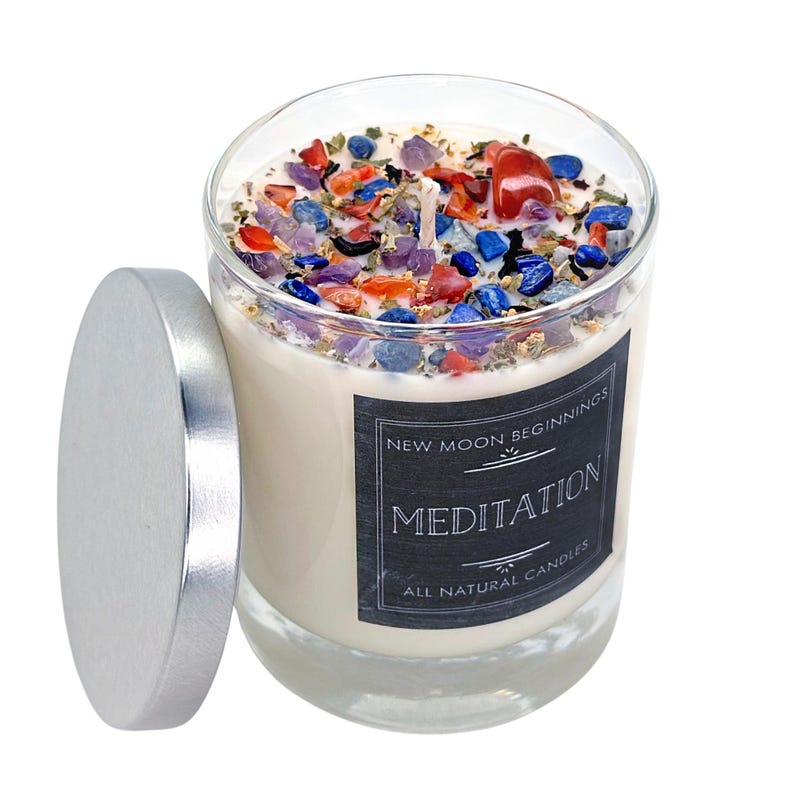 Meditation Candle - Nag Champa Candles - Soy Aromatherapy Candle for Meditation - Crystal Candle - Yoga & Meditation Gift - Nag Champa Scent 7.75 oz Glass Jar