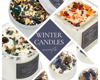 Handmade Winter & Holiday Candles - Healing Crystal Candle - Winter and Holiday Tealights - Soy Winter Scented Candle - Holiday Candle Gift