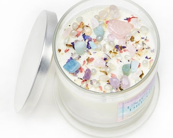 Unicorn Dreams Candle - Crystal & Herb Candles - Energy Candle - soy candle - unicorn candle - angel aura quartz, aquamarine, rose quartz