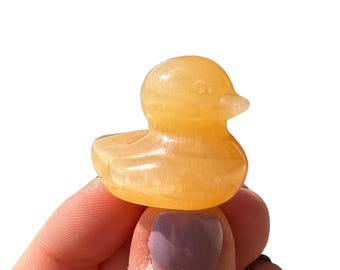 Oranje calciet eend (~1,25") kleine gele eend - oranje calcietkristal eend - handgesneden stenen eend beeldje - eenddecor - eendcadeaus