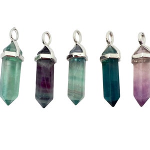 Fluorite Point Pendant - Rainbow Fluorite Crystal Necklace - Rainbow Fluorite Pendant - Crystal Necklace - Fluorite Crystal Point Pendant