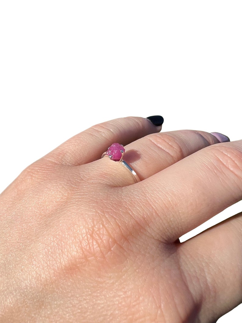 Raw Ruby Ring - Sterling Silver - Sizes 4 to 10 (US) - Dainty Raw Ruby Stone Ring - Red Gemstone Ring - Rough Ruby Crystal Ring image 4