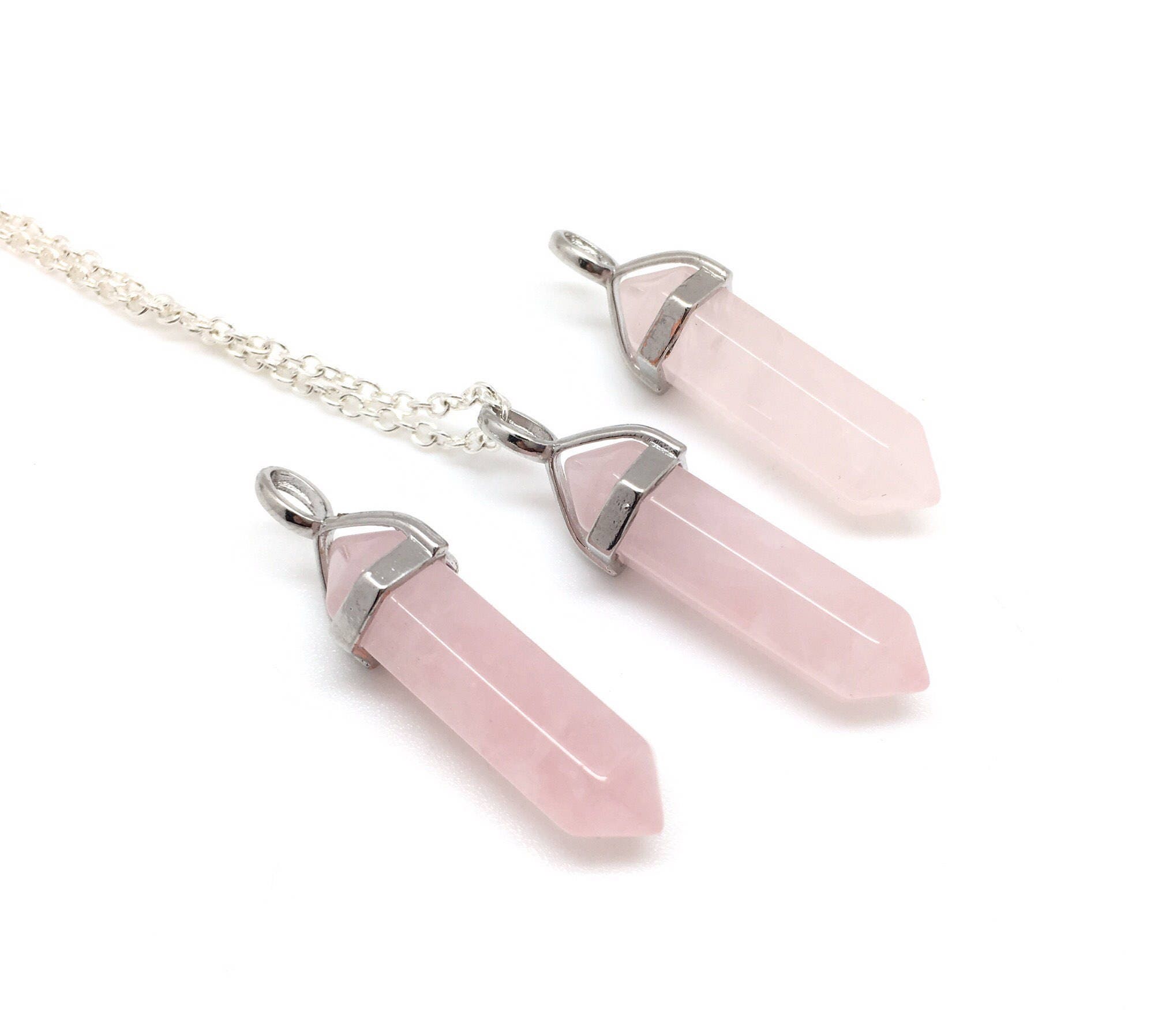 Bright Pink Quartz Necklace Pink Raw Quartz Pendant Mother/'s Day Gift