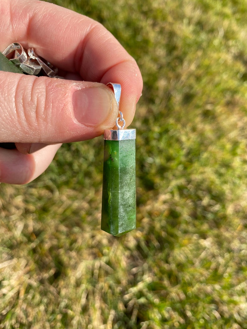 Nephrite Jade Stone Point Pendant - Sterling Silver Pendant - Polished Nephrite Jade Point - Jade Jewelry - Crystal Necklace image 8