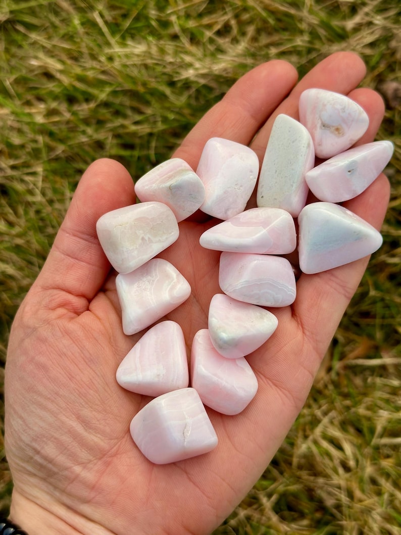 Mangano Calcite Tumbled Stone - Grade A - Multiple Sizes Available - Tumbled Pink Calcite Crystal - Fluorescent Mineral - Polished Mangano 0.75" to 1"