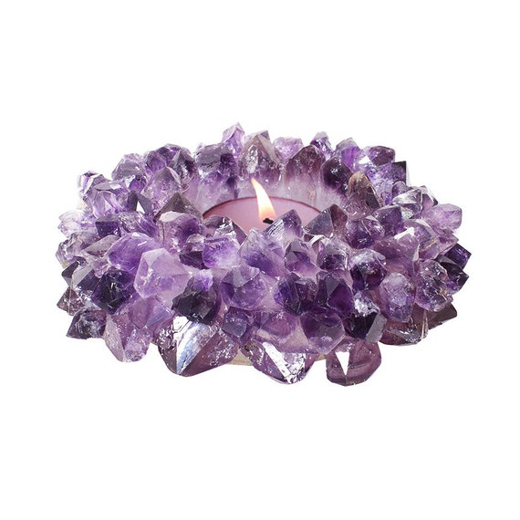 crystal candle free tealight rainbow candle XL AURA AMETHYST Cluster Candle holder