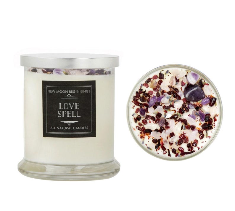 Love Spell Candles - Love Ritual Candle - Soy Crystal Candle for Love - Manifest Love - Garnet, Rose Quartz, Amethyst Candle - Handmade! image 8