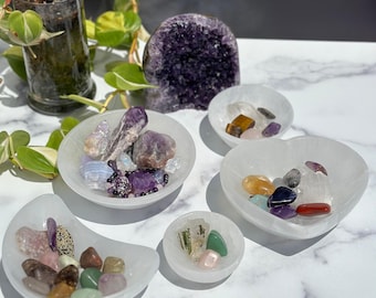Selenite Bowls (10+ Options!) - Round, Heart, Moon Bowls - Crystal Charging Bowl - Selenite Cleansing Bowl - Selenite Bowl for Crystals