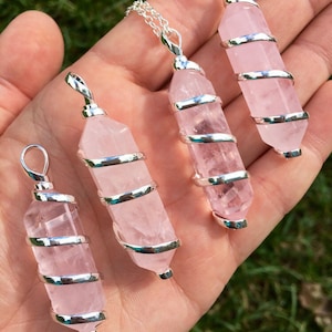 Rose Quartz Necklace in Spiral Setting - Rose Quartz Point Pendant - Polished Rose Quartz Point Pendant - Crystal Necklace