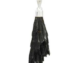 Black Kyanite Pendant in Sterling Silver - Raw Black Kyanite Necklace - Black Kyanite Jewelry - Kyanite Blades - Crystal Necklace
