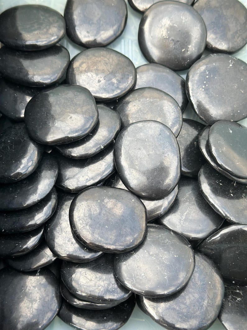 Shungite Worry Stone (1.25" - 2") Polished Shungite Crystal - Genuine Shungite Crystal Worry Stone - Shungite Palm Stone - EMF Protection image 4