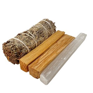 Kit di purificazione energetica - Palo Santo, bastoncino detergente alla salvia e bacchetta di selenite grezza - Pacchetto di salvia blu - Kit di purificazione con fumo - Un fantastico regalo per la nuova casa! immagine 7