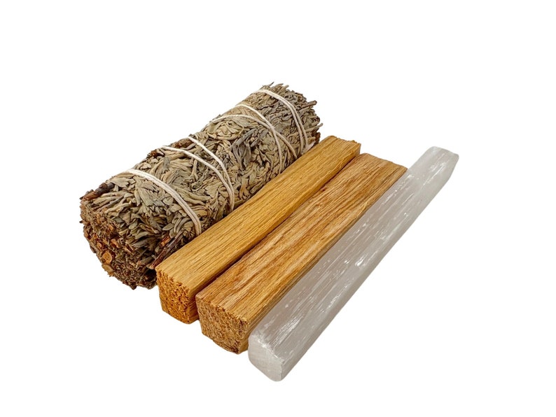 Kit di purificazione energetica - Palo Santo, bastoncino detergente alla salvia e bacchetta di selenite grezza - Pacchetto di salvia blu - Kit di purificazione con fumo - Un fantastico regalo per la nuova casa! immagine 7