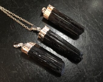 Raw Black Tourmaline Pendant - Healing Crystal Necklace - Black Tourmaline Pendants - Rough Black Tourmaline Necklace - Black Gemstone