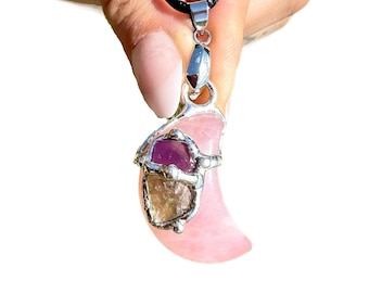 Transformation Love Moon Amulet - Gemstone Moon Pendant - Love Intention Crystals - Moon Gemstone Amulet - Transformation Crystals