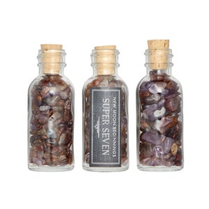 Super 7 Crystal Bottle - Super 7 Stone Bottle - Super Seven Chips - Gemstone Bottle - Tumbled Super 7 - Amethyst Cacoxenite Gemstone Chips