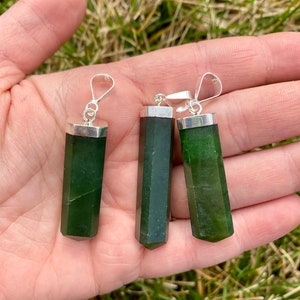 Nephrite Jade Stone Point Pendant - Sterling Silver Pendant - Polished Nephrite Jade Point - Jade Jewelry - Crystal Necklace image 3