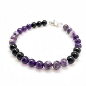 Protection Bracelet 6mm beads black tourmaline, amethyst, & charoite bracelet healing crystal bracelet black tourmaline bracelet image 3