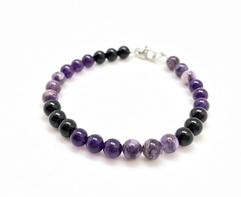 Protection Bracelet 6mm beads black tourmaline, amethyst, & charoite bracelet healing crystal bracelet black tourmaline bracelet image 3