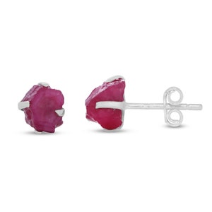 Raw Ruby Earrings Set in Sterling Silver - Raw Ruby Stud Earrings - Raw Ruby Stone - Ruby Jewelry - Ruby Post Earrings - July Birthstone