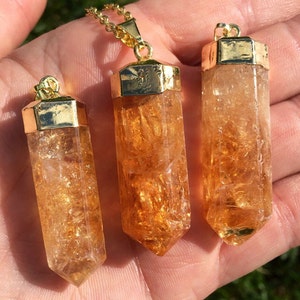 Citrine Necklace Gold - Citrine Pendant (Heat Treated) - Citrine Crystal - Citrine Stone - Crystal Necklace - Citrine Point Pendant