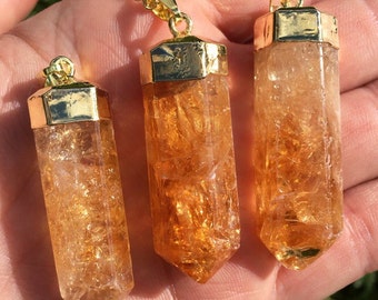 Citrine Necklace Gold - Citrine Pendant (Heat Treated) - Citrine Crystal - Citrine Stone - Healing Crystal Necklace - Citrine Point Pendant