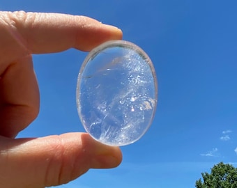 Clear Quartz Crystal Palm Stone (~1.75") - Polished Clear Quartz Worry Stone - Tumbled Clear Quartz Gemstone - Genuine Brazilian Quartz