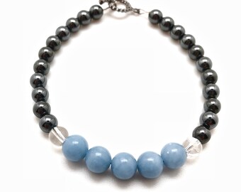 Communicate with Angels Bracelet - Crystal Bracelet - Angelite, Hematite, & Quartz - communication - meditation bracelet - calming