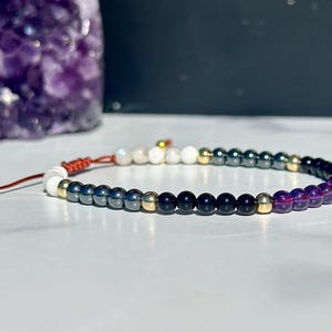 Protective Energy Crystal Bracelet - Moonstone, Black Onyx, Hematite, Amethyst Crystals - Adjustable Braided Bracelet - Spiritual Crystals