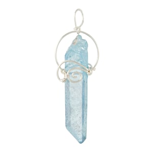 Raw Aqua Aura Quartz Pendant - Crystal Sterling Silver Wire Wrapped Pendant - Aqua Aura Quartz Crystal Point Pendant - Handmade Jewelry 174