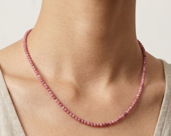 Rhodonite Gemstone Faceted Necklace (3mm Beads) - Genuine Rhodonite Crystal Necklace - Dainty Rhodonite Necklace - Faceted Rhodonite Beads