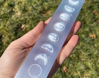 Moon Phase Selenite Plate (7.5" - 8") - Selenite Charging Slab - Healing Crystal Cleansing Slab - Energy Cleansing Plate - Moon Phase Gift