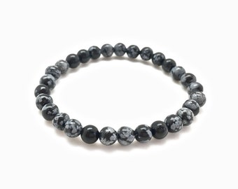 Snowflake Obsidian Bracelet - Healing Crystal Bracelet - Elastic Bracelet - Snowflake Obsidian Jewelry - Stretchy Bracelet - Stack Jewelry