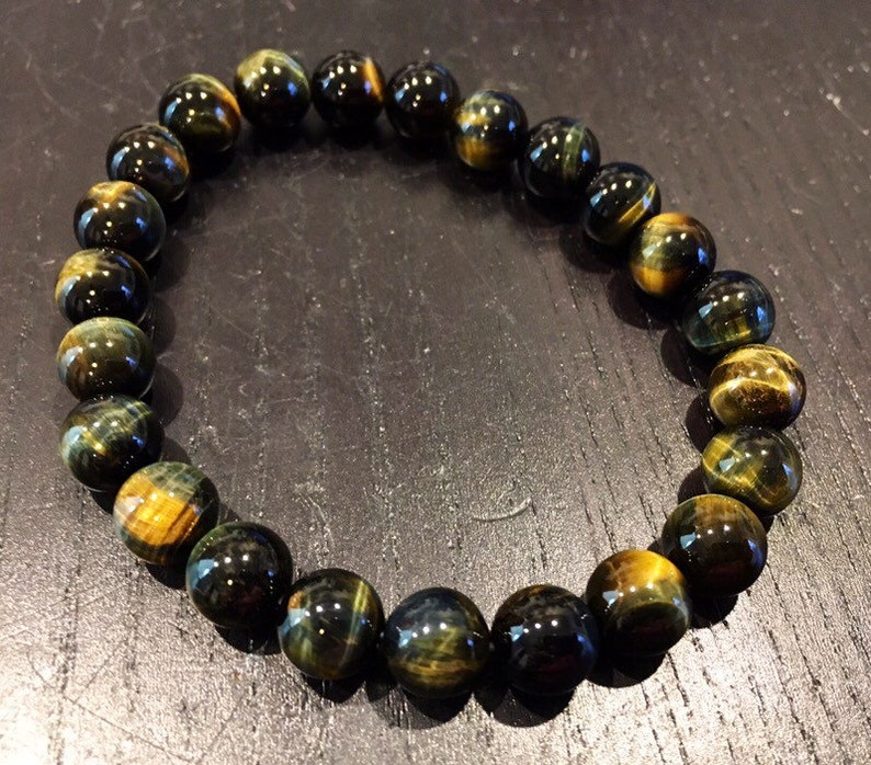 Blue Tigers Eye Bracelet Elastic Bracelet Hawk Eye Etsy