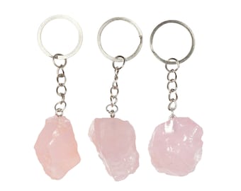 Raw Rose Quartz Crystal Keychain - Rose Quartz Stone Keychain - Raw Quartz Keychain - Rose Quartz Keyring - Raw Pink Crystal Keychain