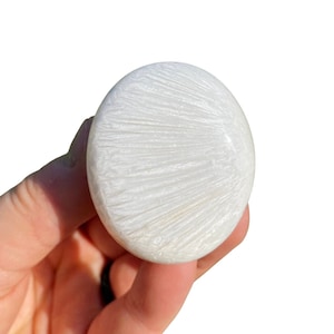 Scolecite Palm Stone (~1.5&quot; - 3&quot;) - Scolecite Tumbled Stone - Polished Scolecite Worry Stone - Tumbled Scolecite Crystal - White Zeolite