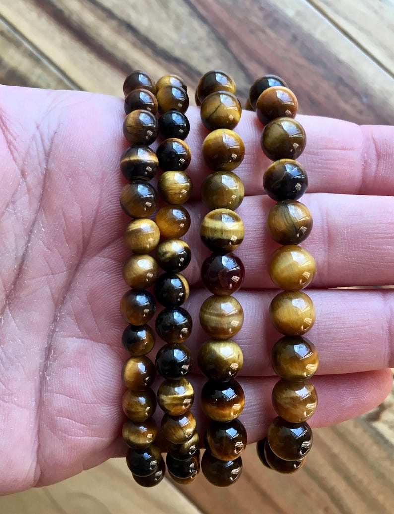 Occhio di tigre - Braccialetto con occhio di tigre - Braccialetto di cristallo - Gioielli con occhio di tigre - Braccialetto elastico - Bracciale a strati - Braccialetto con pietre preziose vere immagine 6