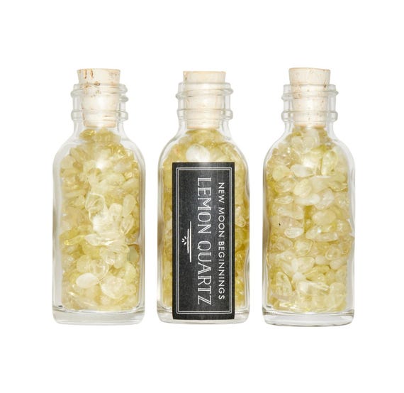 Lemon Quartz Crystal Bottle - Lemon Quartz Stone Bottle - Lemon Quartz Chips - Gemstone Bottle - Lemon Quartz Gemstone Chips - Yellow Quartz